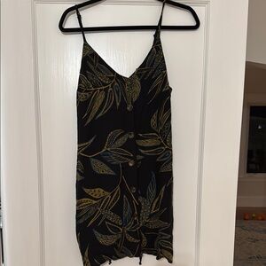 Black Leaf Print Button-Down Dress